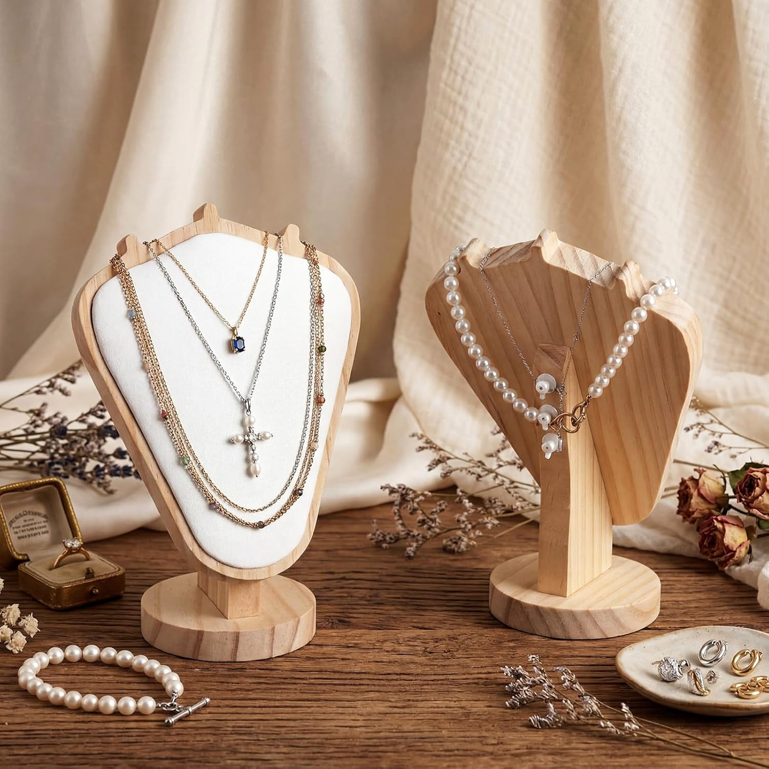 Body Jewelry Holder - Mannequin Wooden Velvet Necklace Pendant Chain