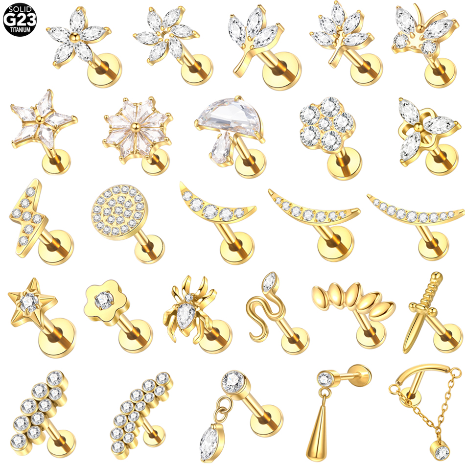 Body Jewelry Internally Threaded - 1Pc Titanium Zircon Ear Tragus Earrings