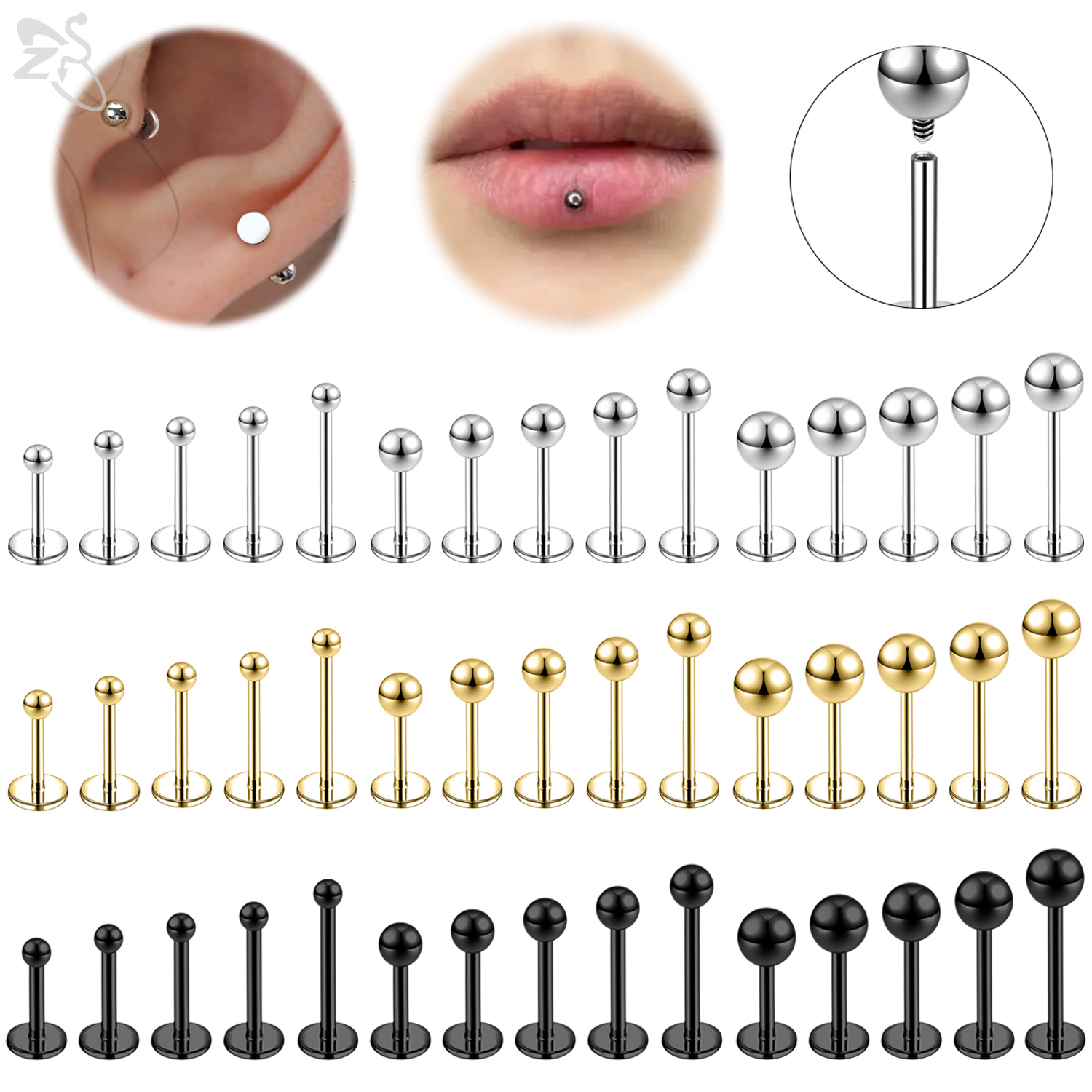 Body Jewelry Internally Threaded - ZS 6 Pcs/lot Internal Thread 16G/18G