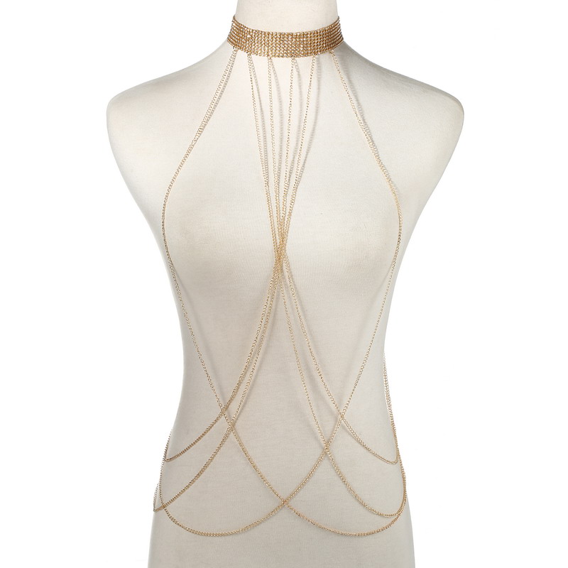 Body Jewelry Online - Gold Color Body Chain Women Rhinestone