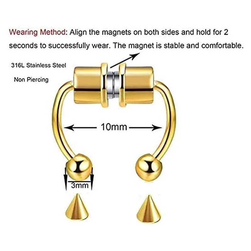 Body Jewelry Wholesale - 1/2/3/4/5Pcs Stainless Steel Magnetic Fake Nose