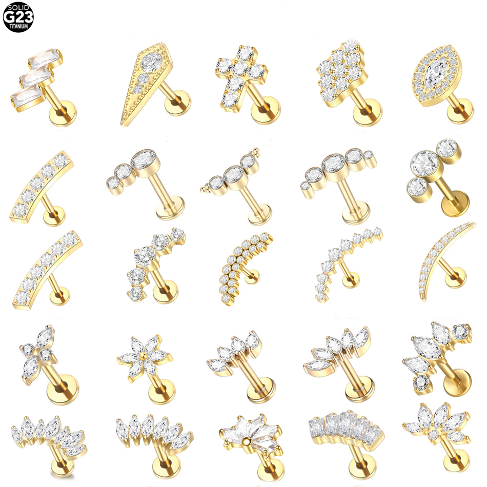 Body Jewelry Internally Threaded - 10Pcs/lot G23 Titanium Zircon Crysal Labret
