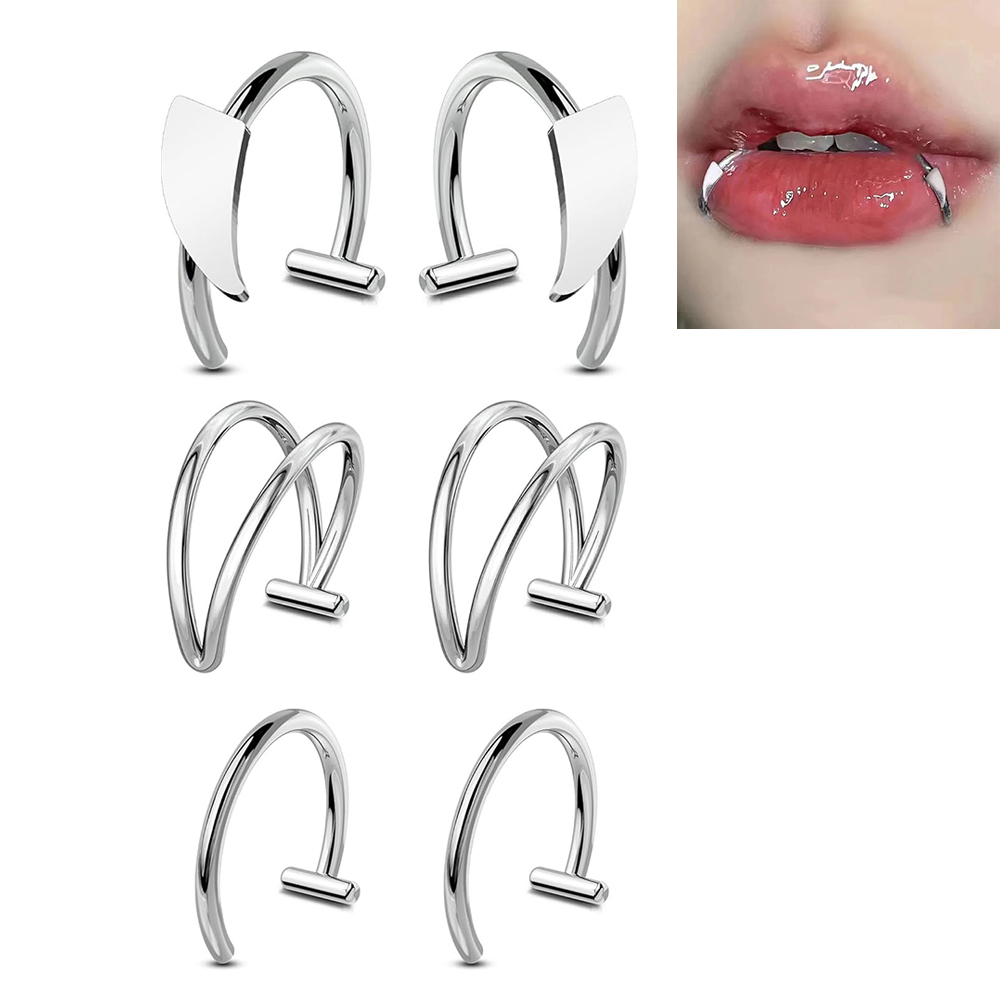 Daith Heart Ring - 6pcs Stainless Steel Fake Lip Ring