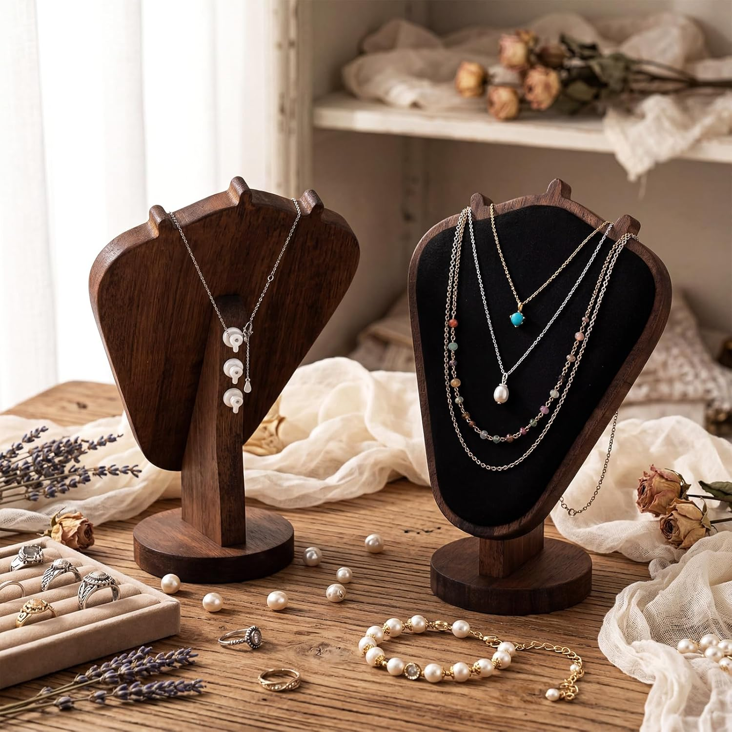 Mannequin Wooden Velvet Neckla - Body Jewelry Holder ulasan dan harga