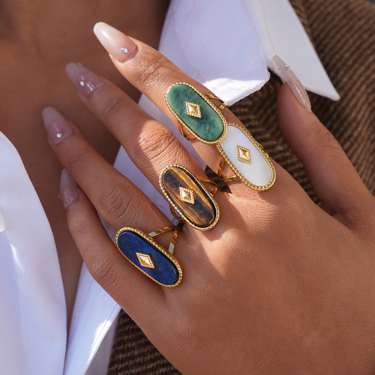 Fashion Nature Stone Stainless - Daith Heart Ring ulasan dan harga