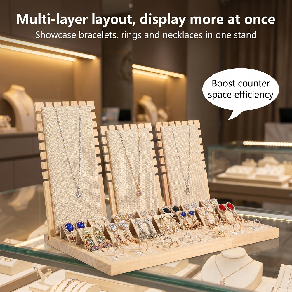 Wood Linen Jewelry Display Sta - Body Jewelry Holder ulasan dan harga