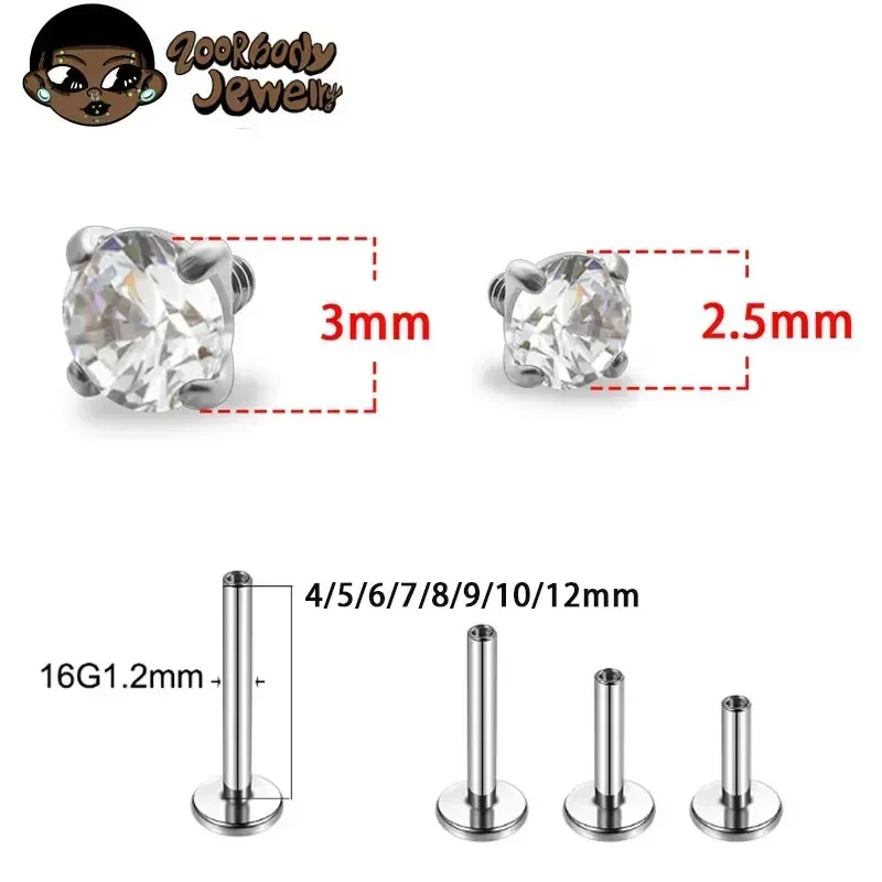 1Pcs G23 Titanium Piercing CZ  - Body Jewelry Internally Threaded ulasan dan harga