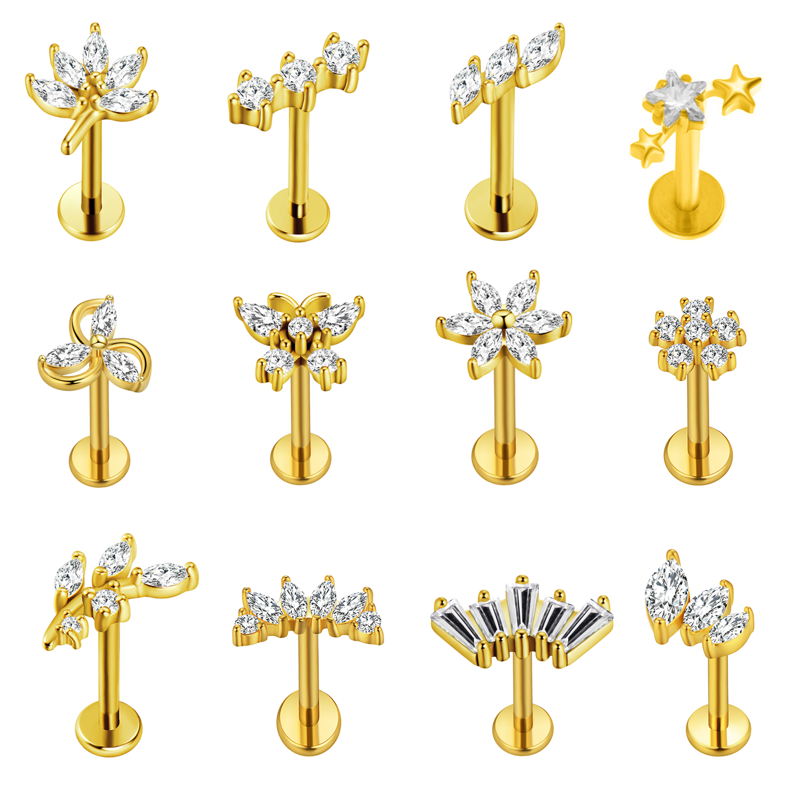 Maple Leaf Labret Piercing Sta - Body Jewelry Internally Threaded ulasan dan harga