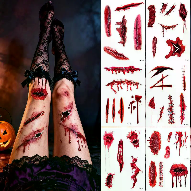 1 Sheets Halloween Scar Tattoo - Body Jewelry Tattoo ulasan dan harga