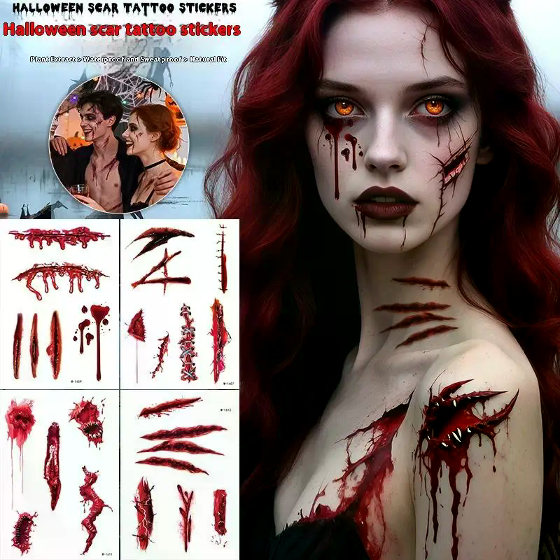 1 Sheets Halloween Scar Tattoo - Body Jewelry Tattoo ulasan dan harga