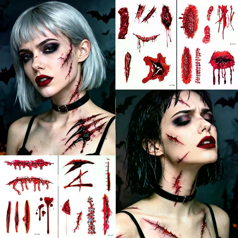 1 Sheets Halloween Scar Tattoo - Body Jewelry Tattoo ulasan dan harga