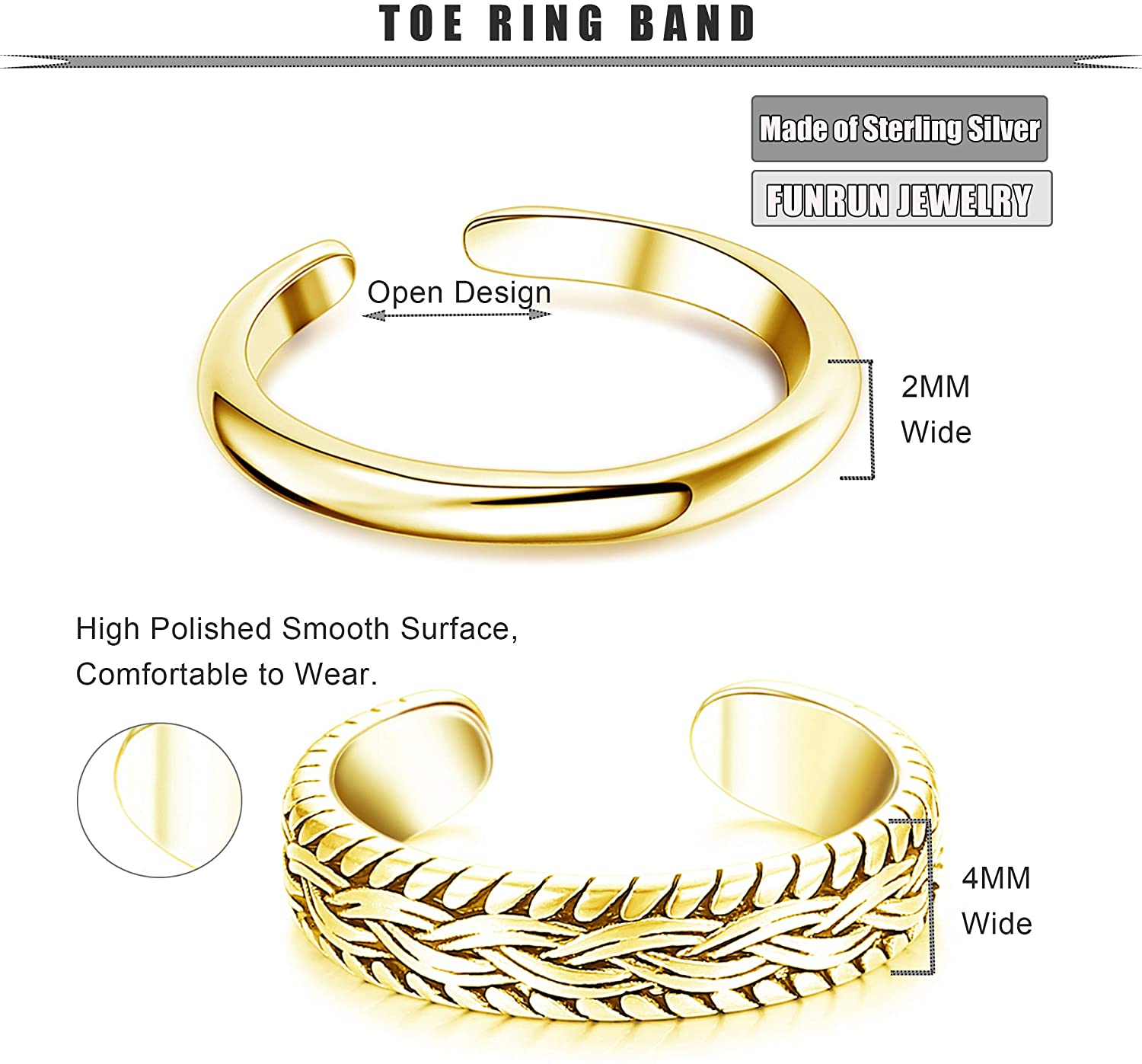 2 PCS Stainless Steel Toe Ring - Body Jewelry Rings ulasan dan harga