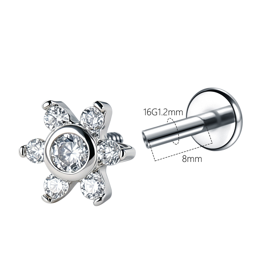 1Pc Stainless Steel Flower Zir - Body Jewelry Internally Threaded ulasan dan harga