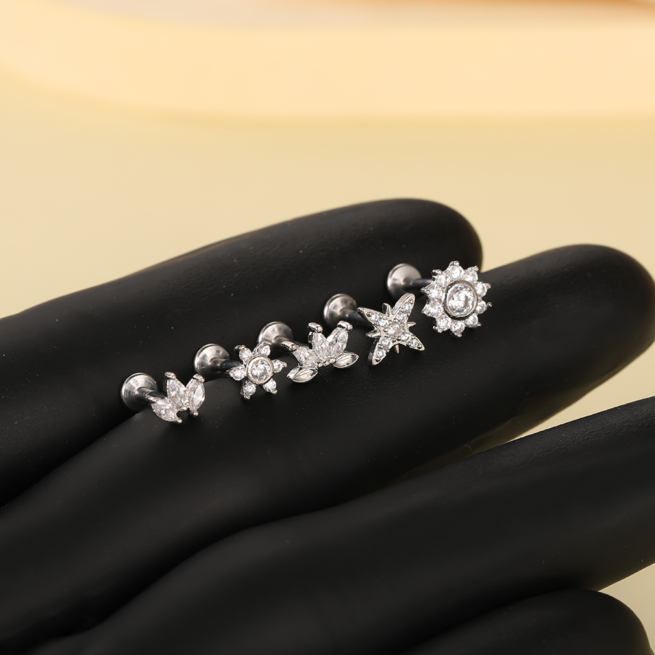 1Pc Stainless Steel Flower Zir - Body Jewelry Internally Threaded ulasan dan harga