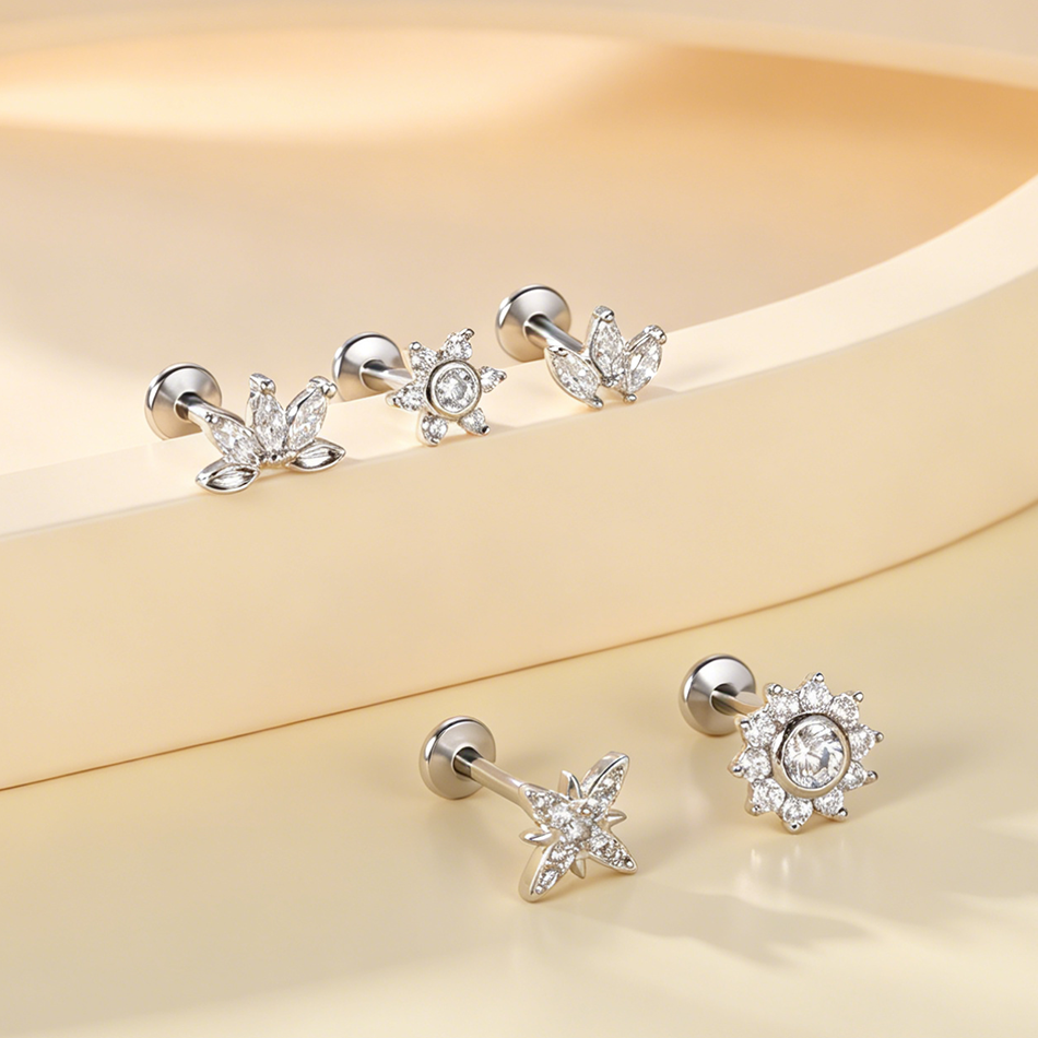 1Pc Stainless Steel Flower Zir - Body Jewelry Internally Threaded ulasan dan harga